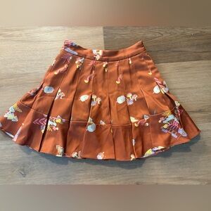 Caroline Bosmans Rust Orange Pleated Floral Print Skirt